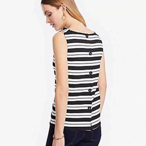 Ann Taylor Striped Ponte Button Back Shell